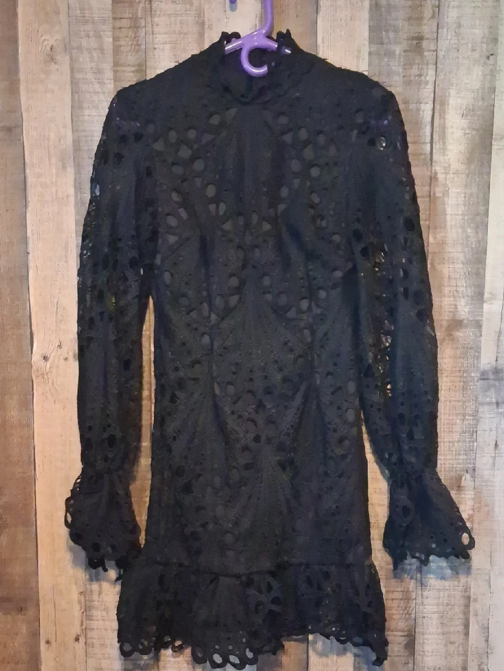 Pretty Little Things Size 6 Black High Neck Frill Body Con Mini Dress Cute!